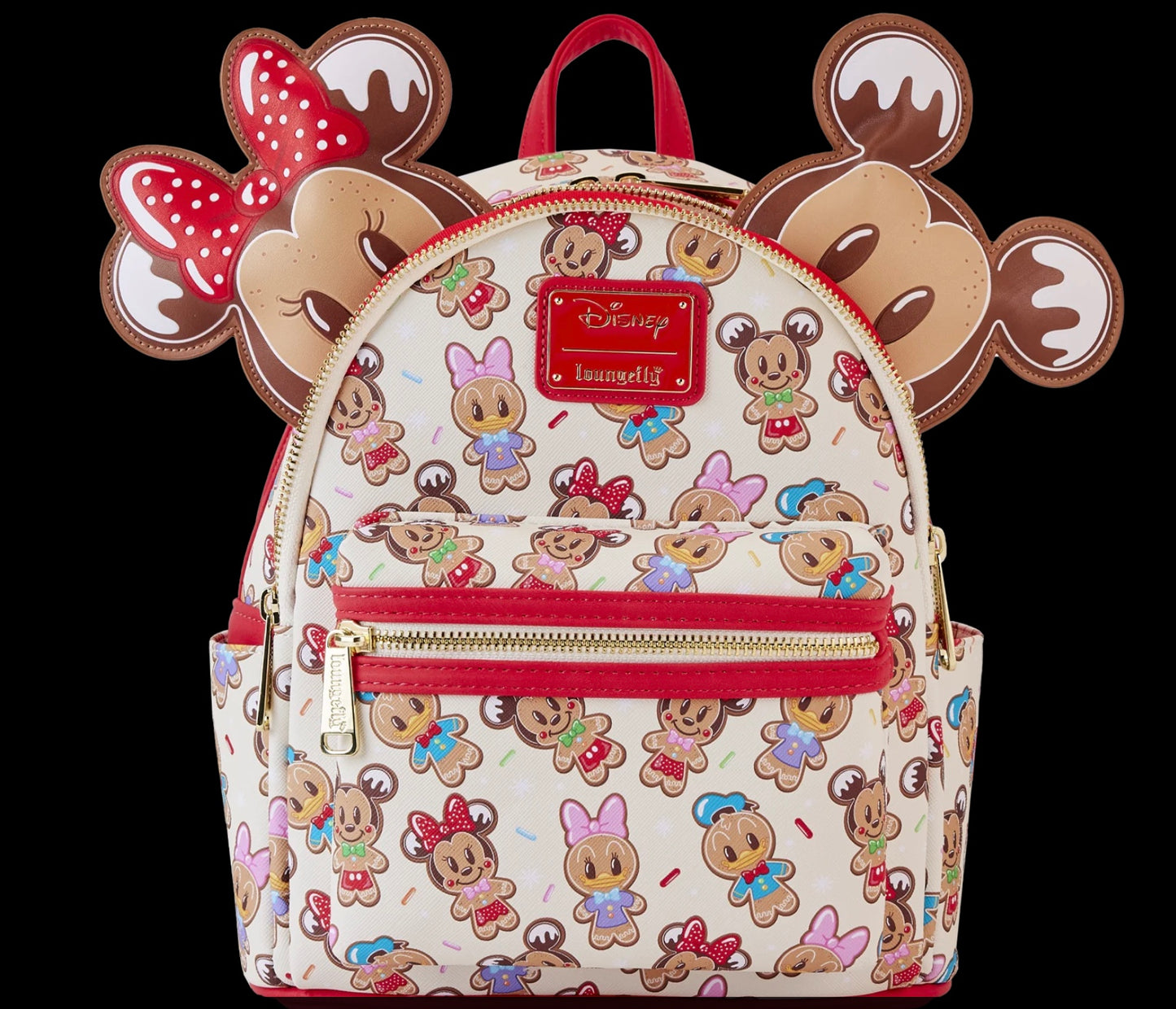 Loungefly Mickey & Friends Gingerbread Cookie All-Over Print Mini Backpack With Ear Headband