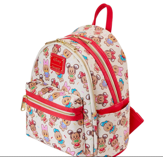 Loungefly Mickey & Friends Gingerbread Cookie All-Over Print Mini Backpack With Ear Headband